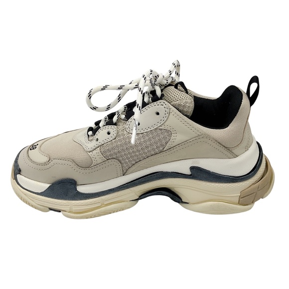 BALENCIAGA BEIGE / BLACK MESH AND HONEYCOMB MESH WOMEN'S TRIPLE S SNEAKERS - Picture 3 of 9